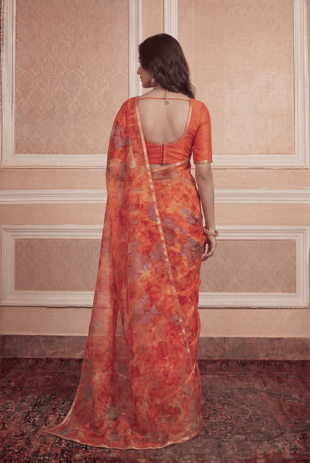 Printed Chiffon Saree with Zari work.