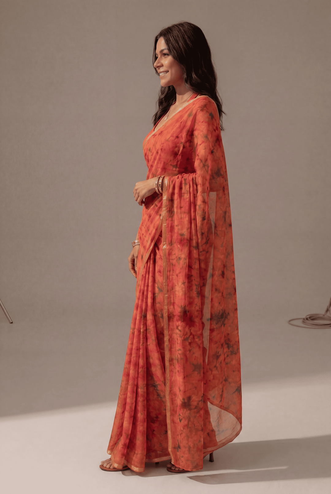 Printed Chiffon Saree with Zari work.