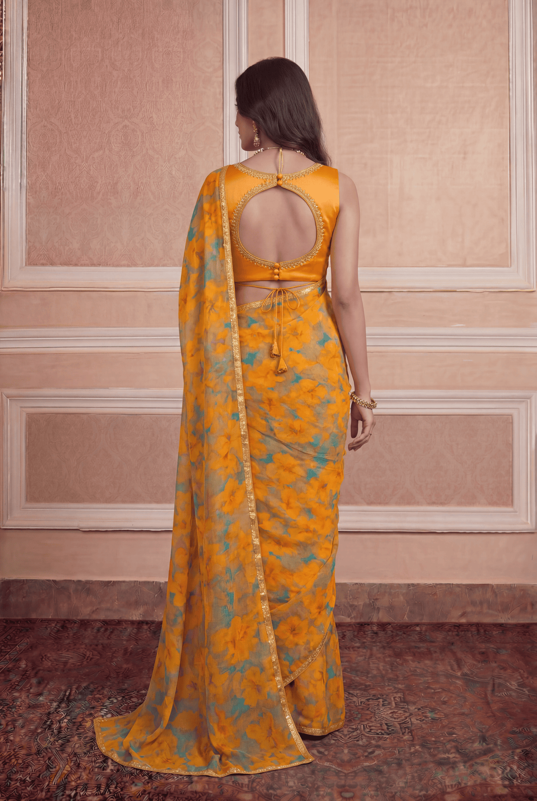 Printed Chiffon Saree with Zari work