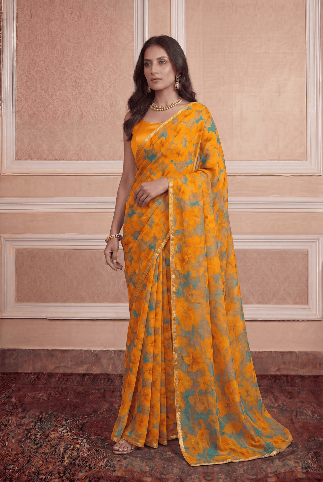 Printed Chiffon Saree with Zari work