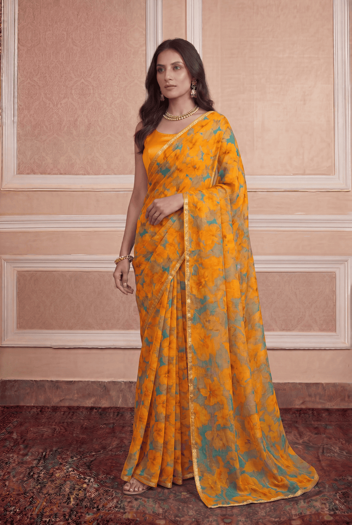 Printed Chiffon Saree with Zari work