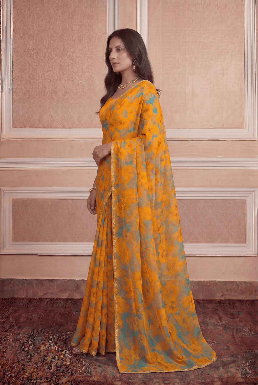 Printed Chiffon Saree with Zari work