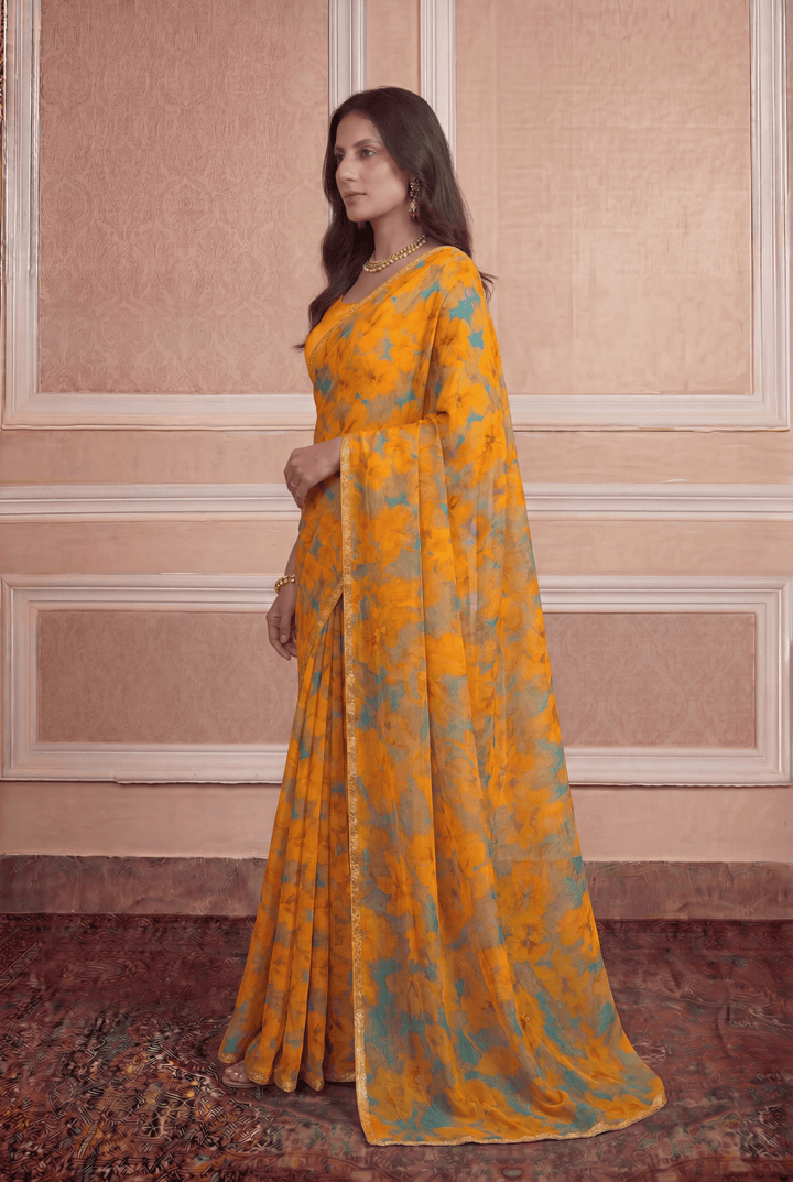 Printed Chiffon Saree with Zari work