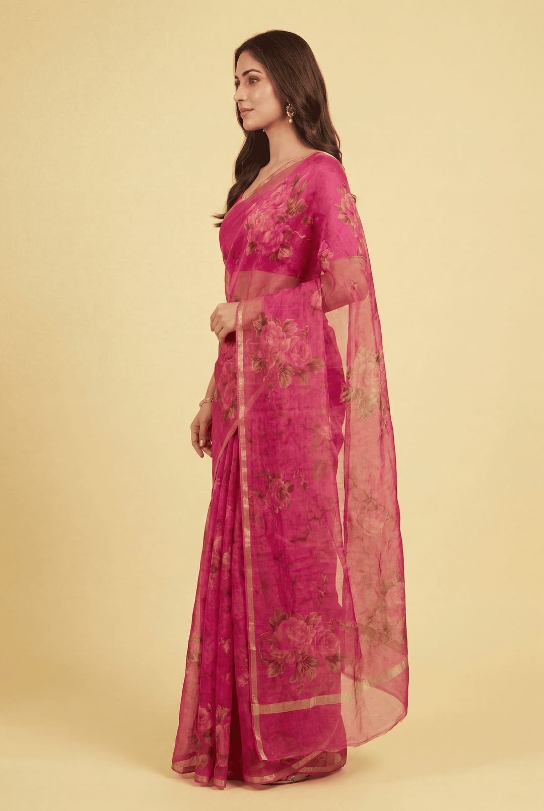 Printed Chiffon Saree with Zari work.