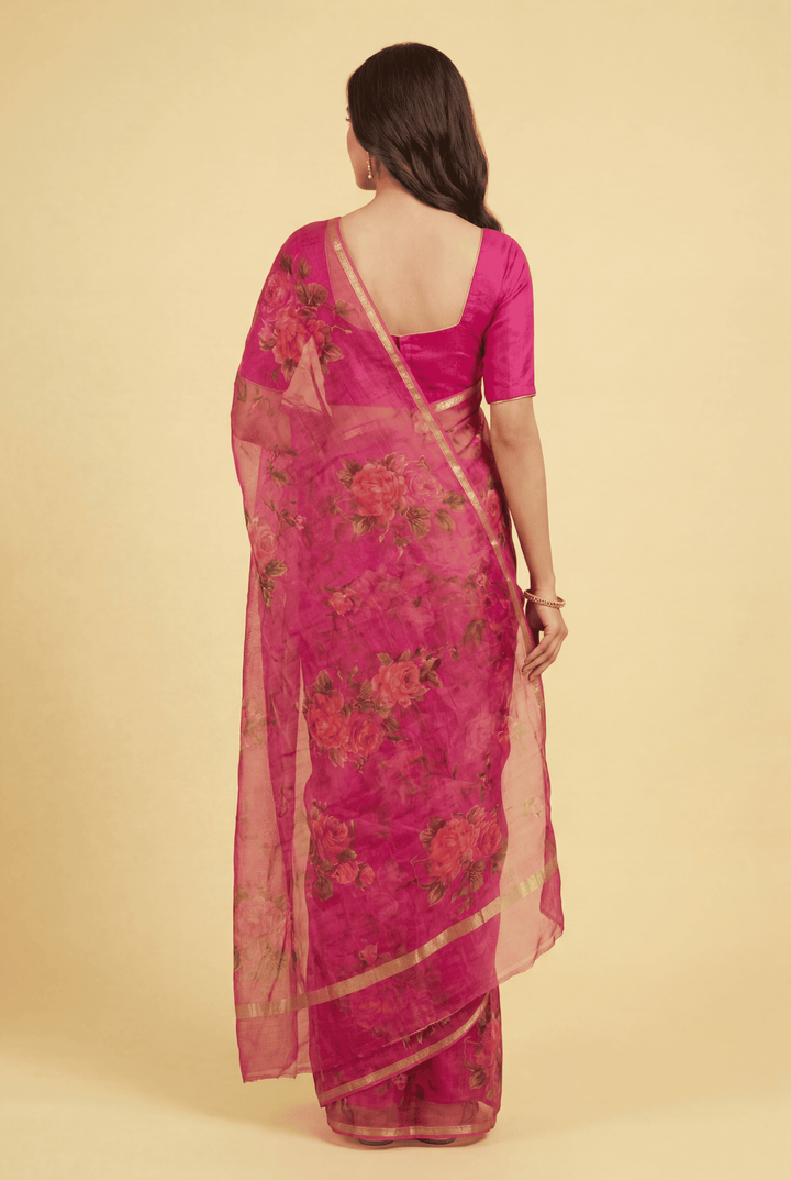 Printed Chiffon Saree with Zari work.