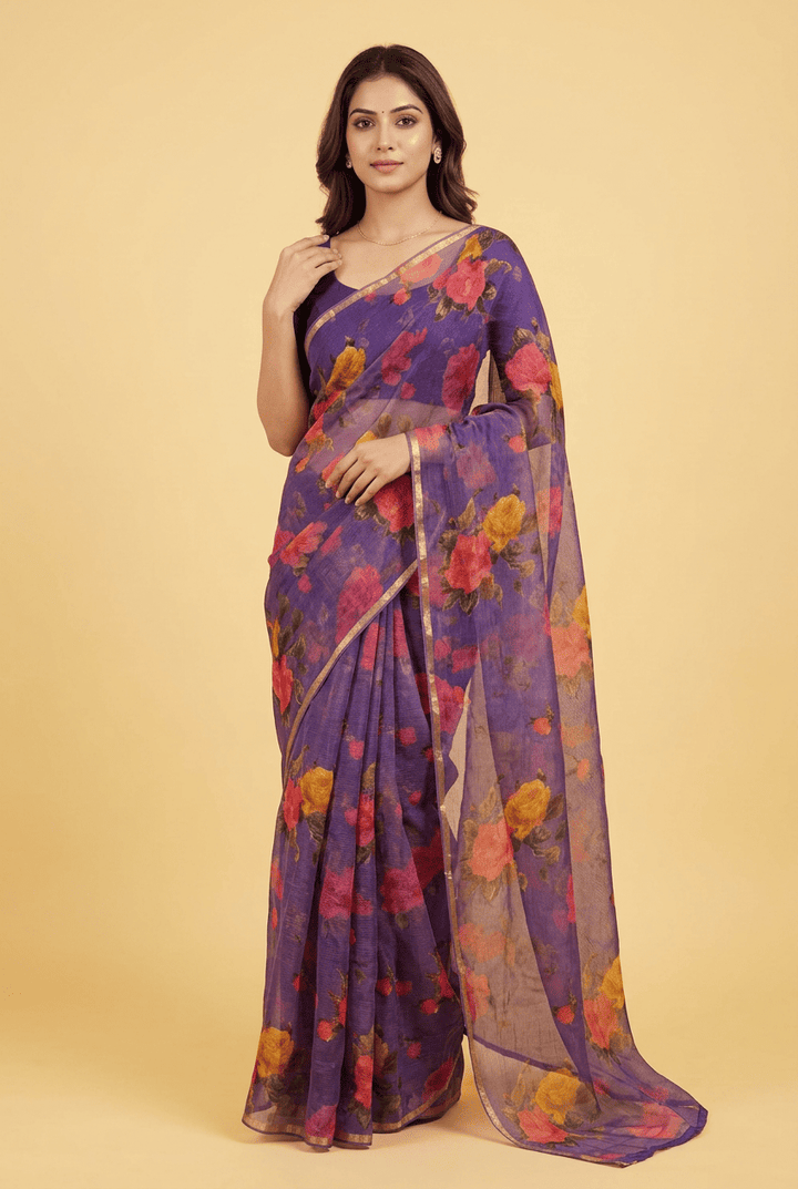 Printed Chiffon Saree with Zari work.