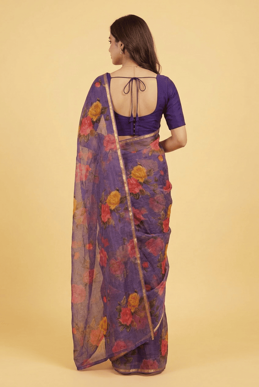 Printed Chiffon Saree with Zari work.