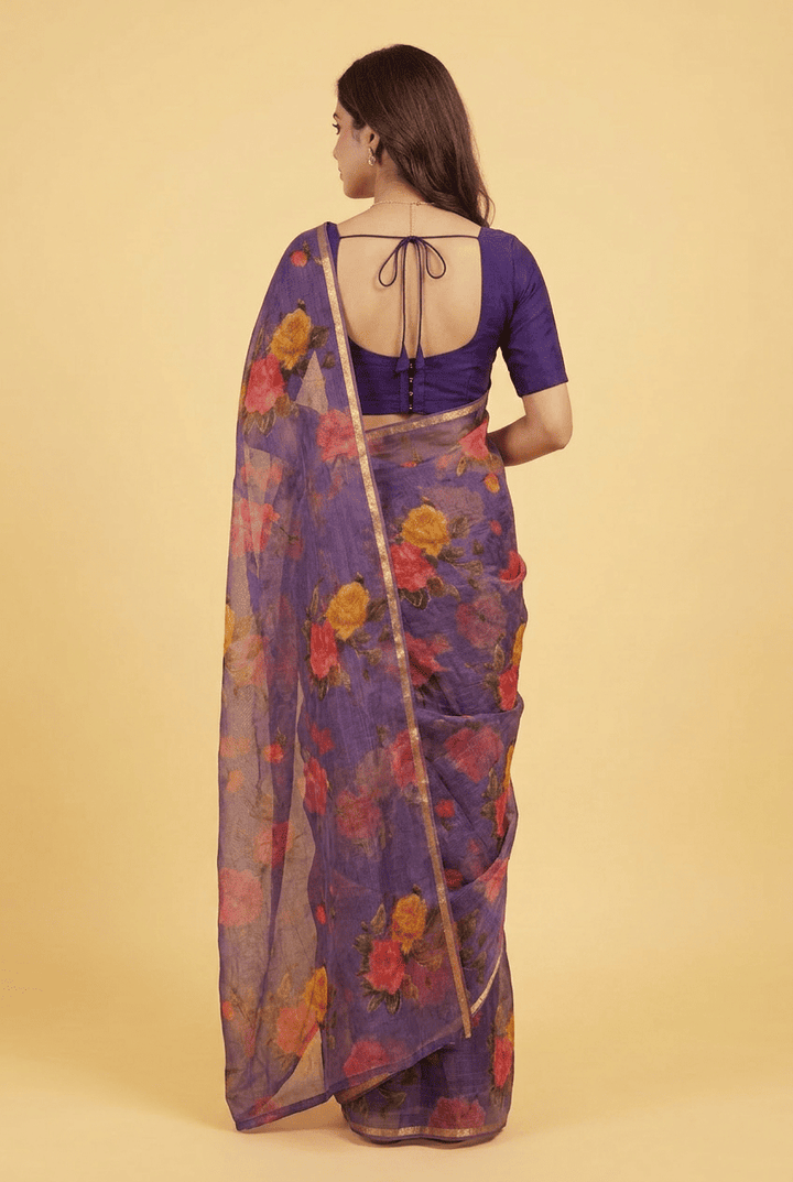 Printed Chiffon Saree with Zari work.