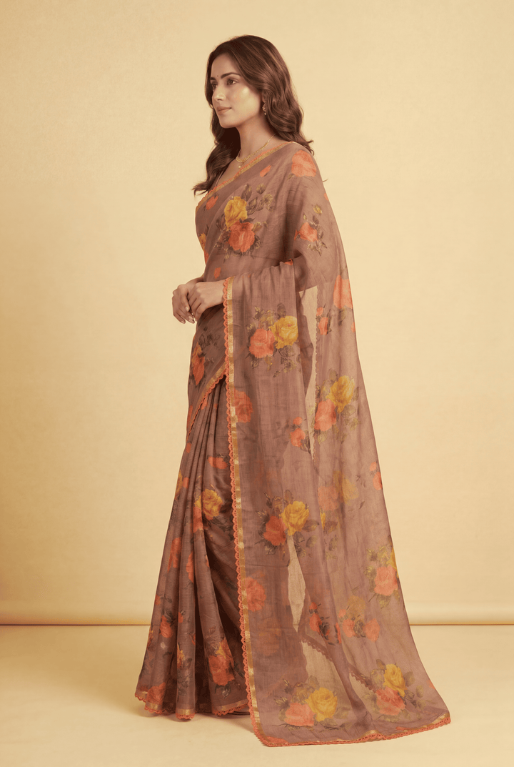 Printed Chiffon Saree with Zari work.