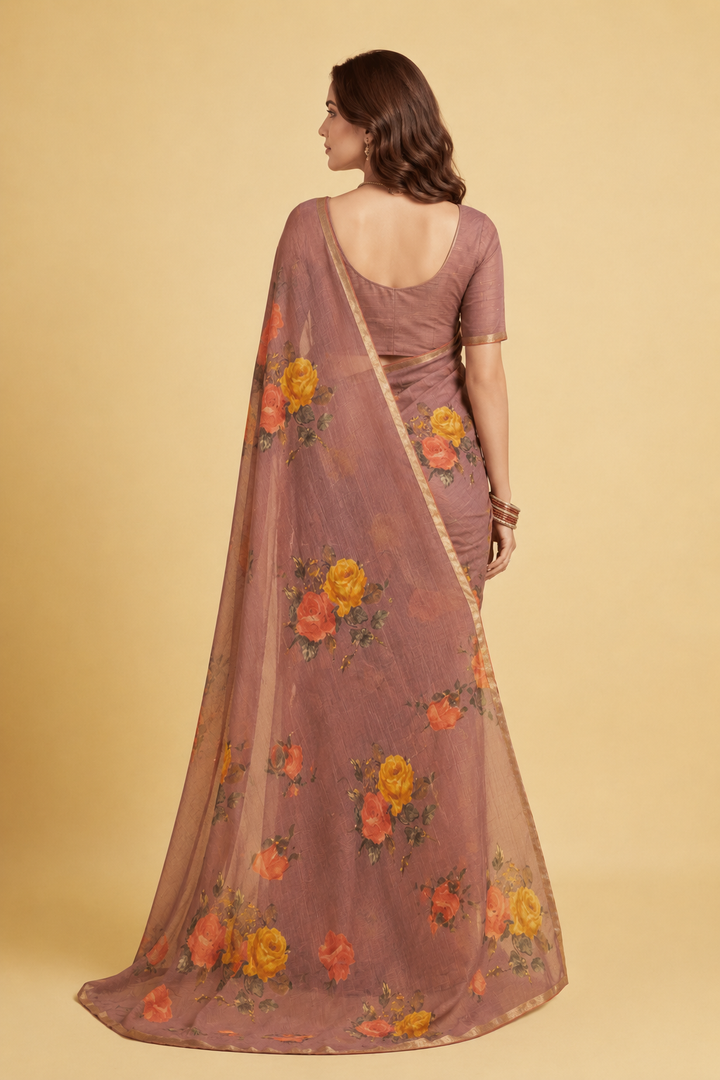 Printed Chiffon Saree with Zari work.