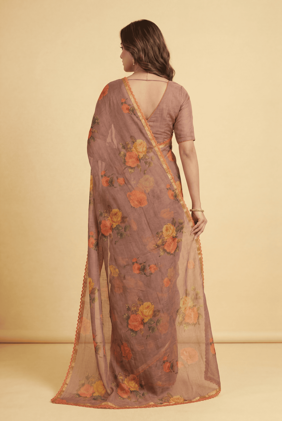 Printed Chiffon Saree with Zari work.