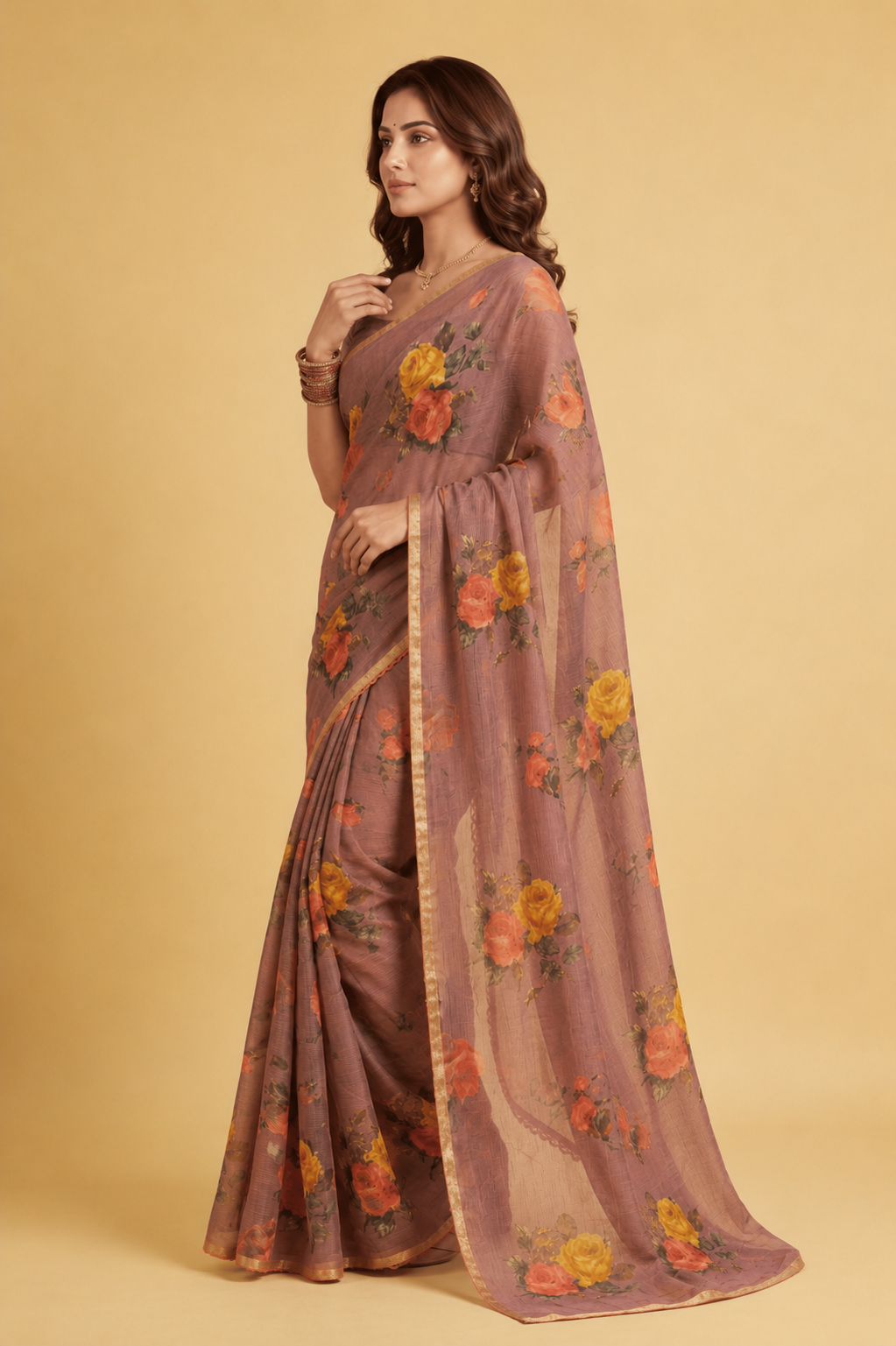 Printed Chiffon Saree with Zari work.