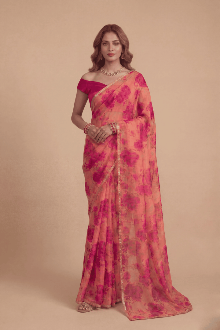 Printed Chiffon Saree with Zari work