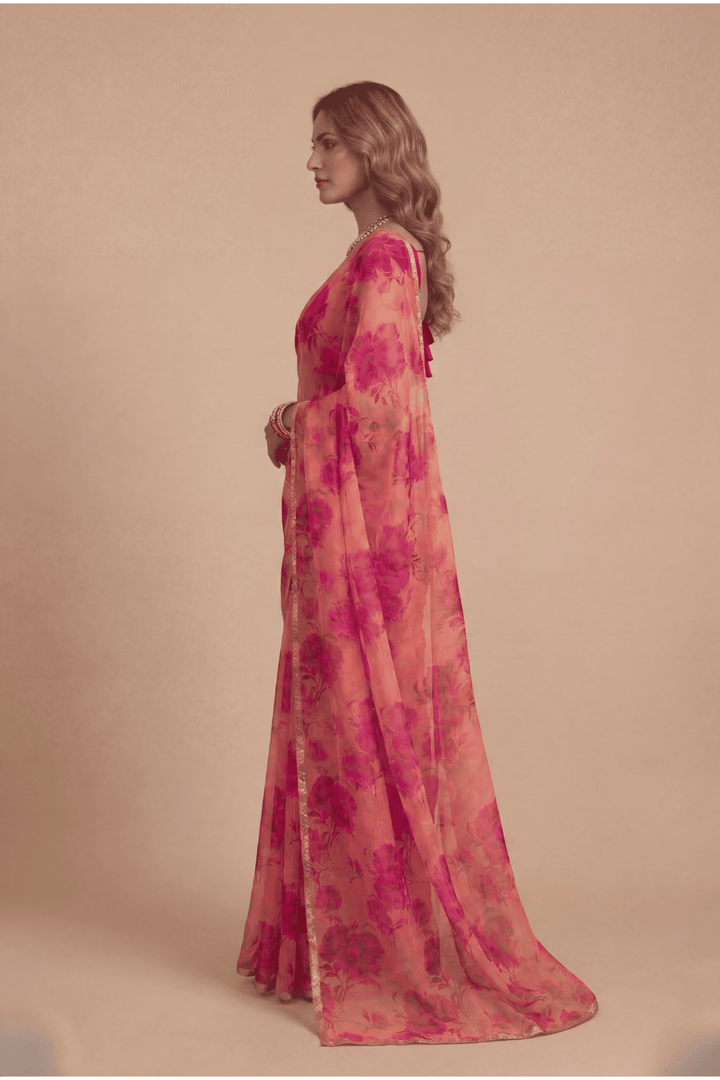 Printed Chiffon Saree with Zari work