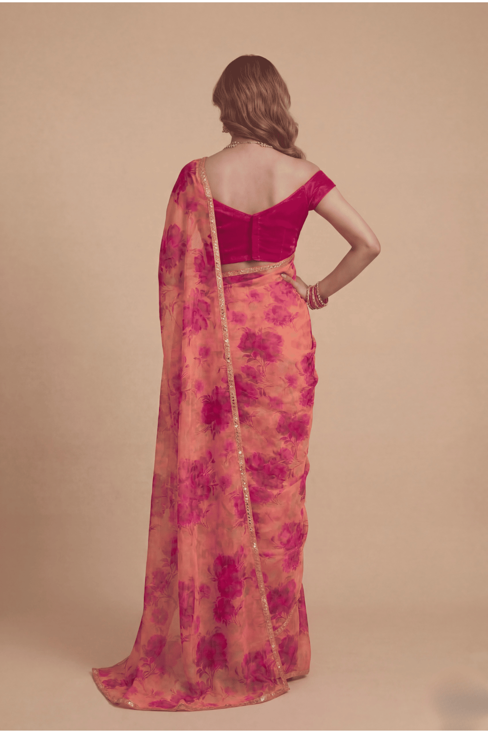 Printed Chiffon Saree with Zari work