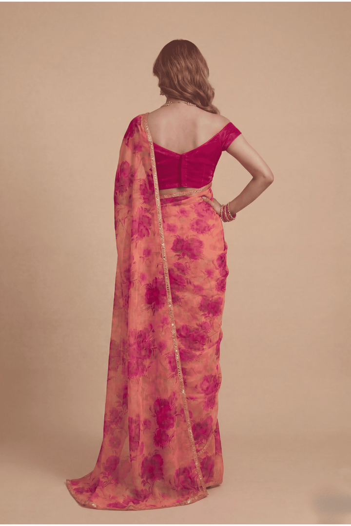 Printed Chiffon Saree with Zari work