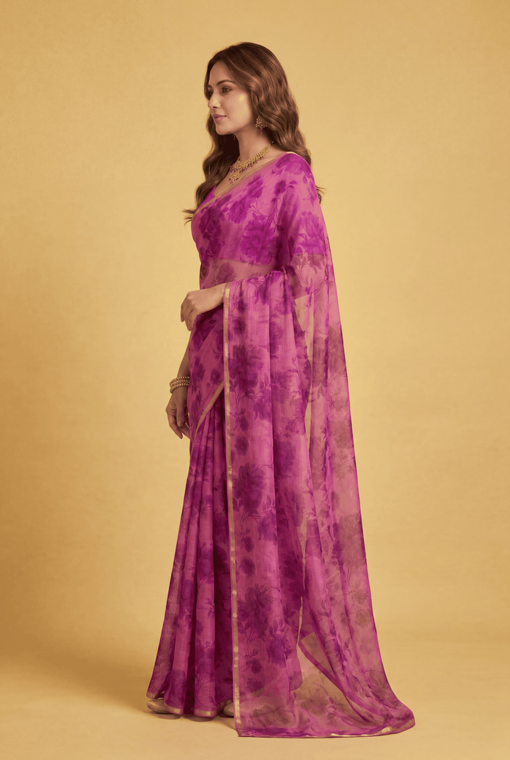 Printed Chiffon Saree with Zari work.