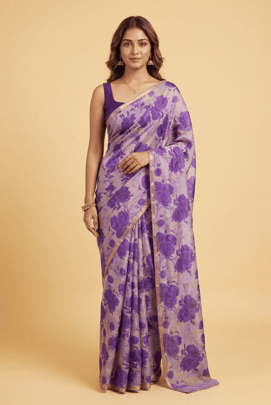Printed Chiffon Saree with Zari work.