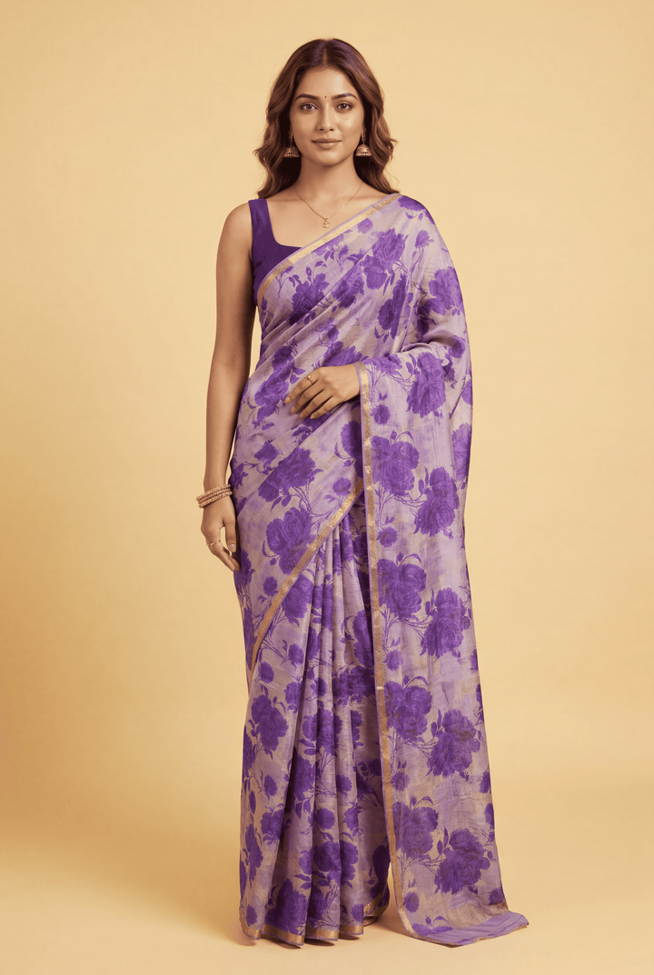 Printed Chiffon Saree with Zari work.