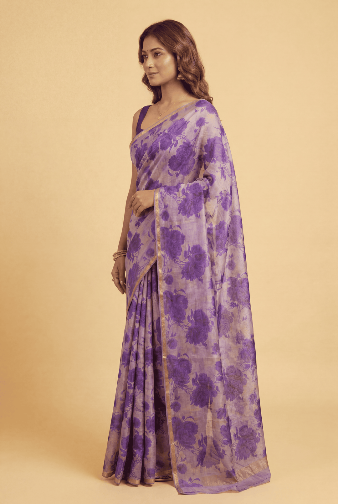 Printed Chiffon Saree with Zari work.