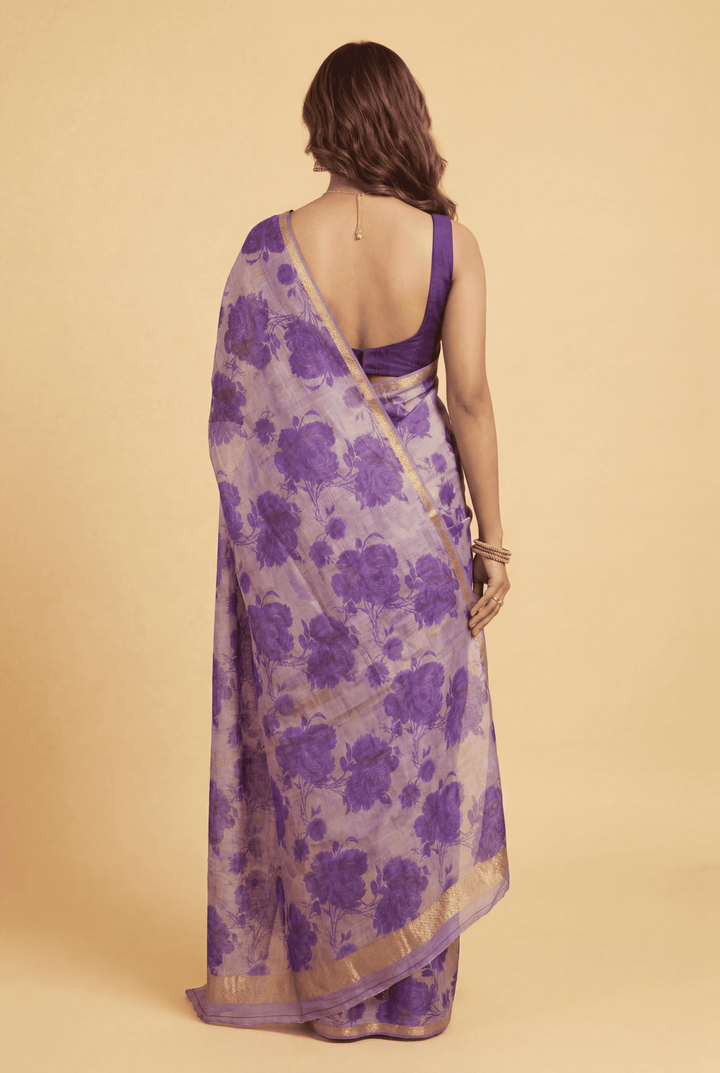 Printed Chiffon Saree with Zari work.