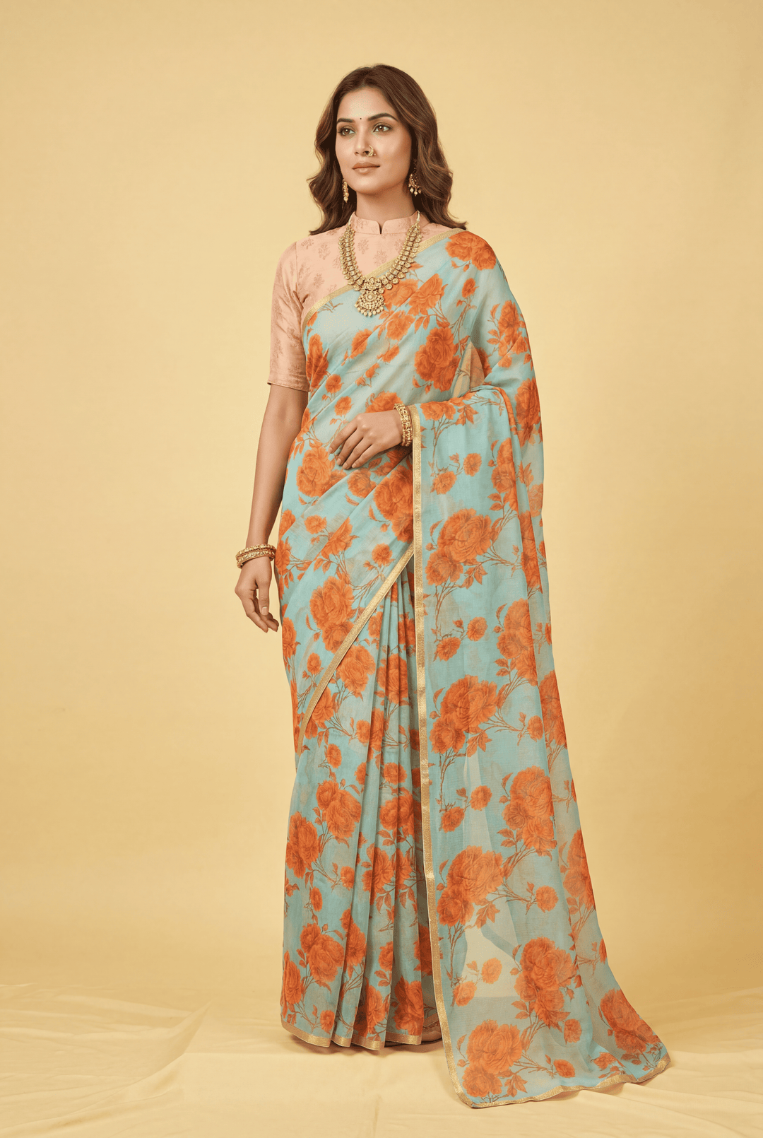 Printed Chiffon Saree with Zari work