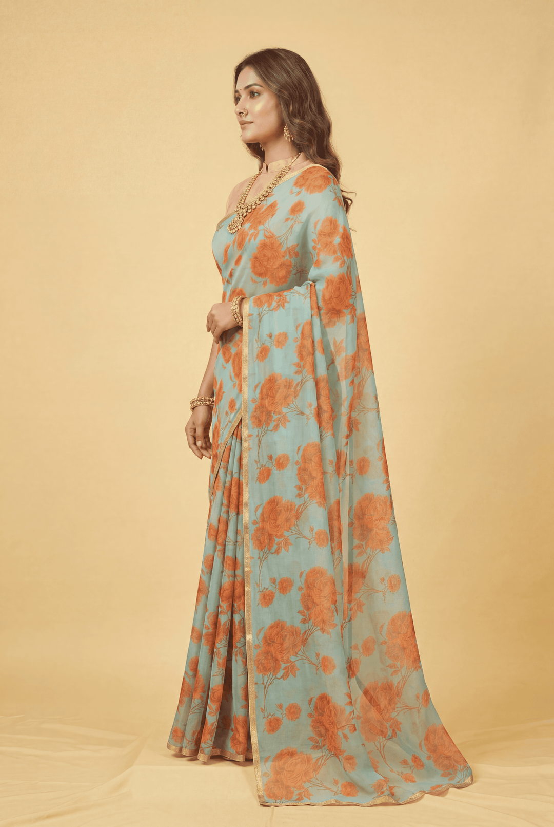 Printed Chiffon Saree with Zari work