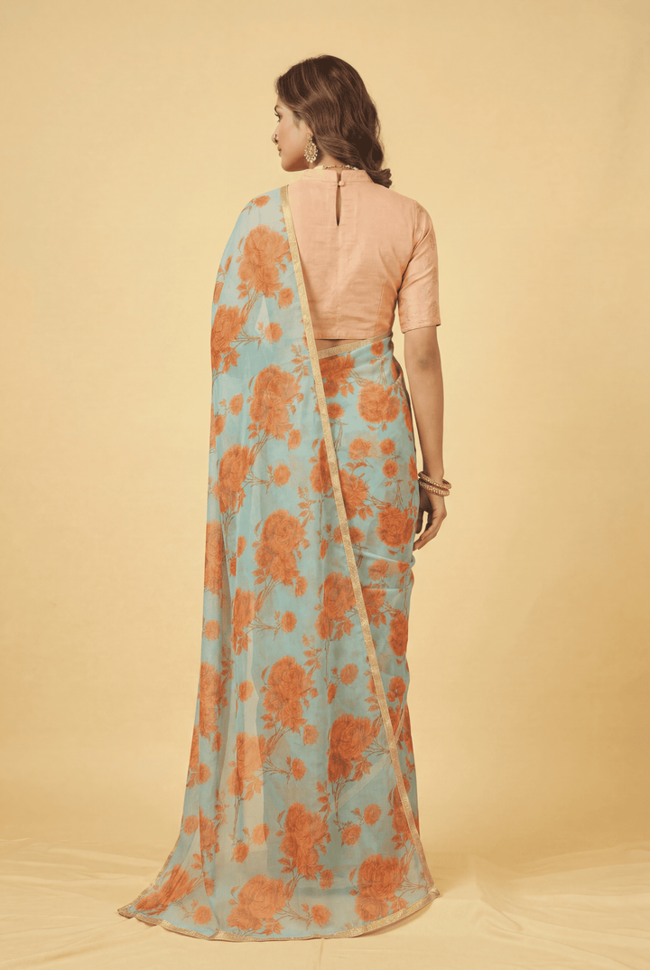 Printed Chiffon Saree with Zari work
