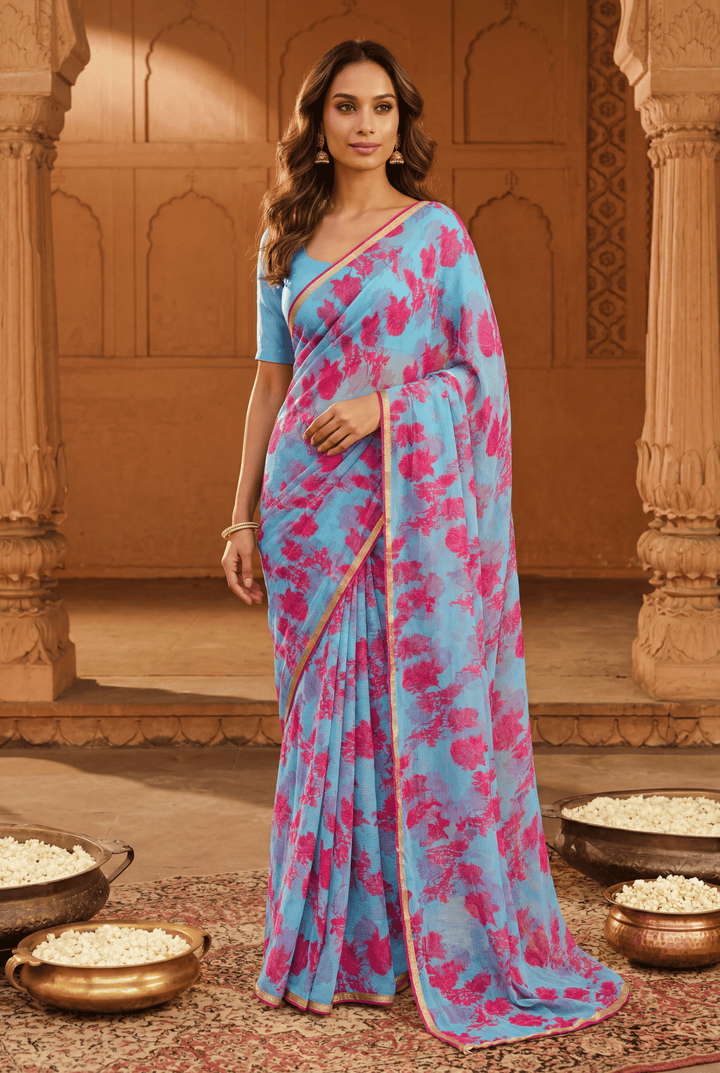 Printed Chiffon Saree with Zari work