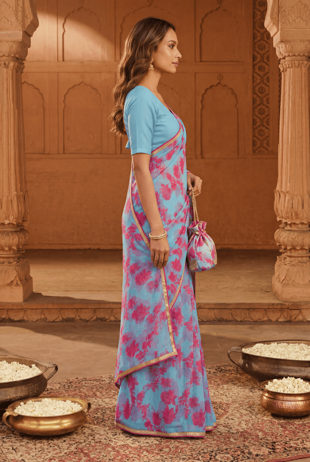 Printed Chiffon Saree with Zari work