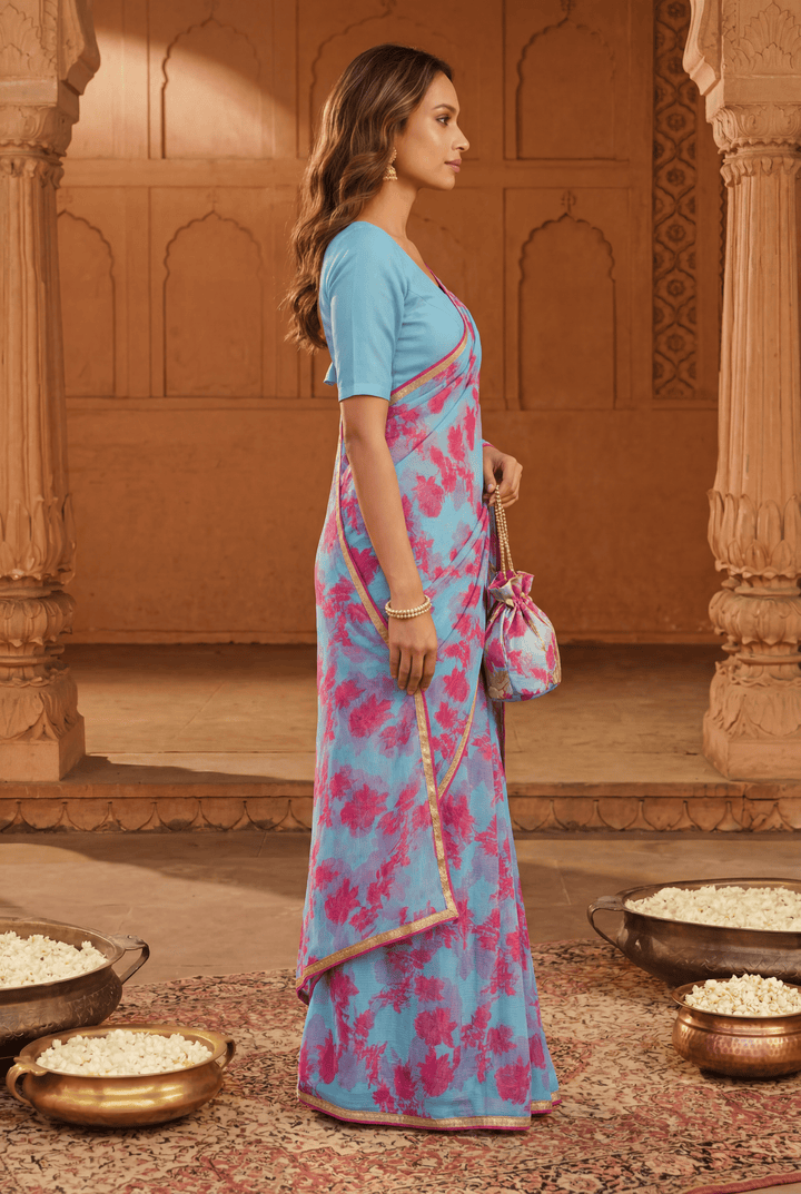 Printed Chiffon Saree with Zari work