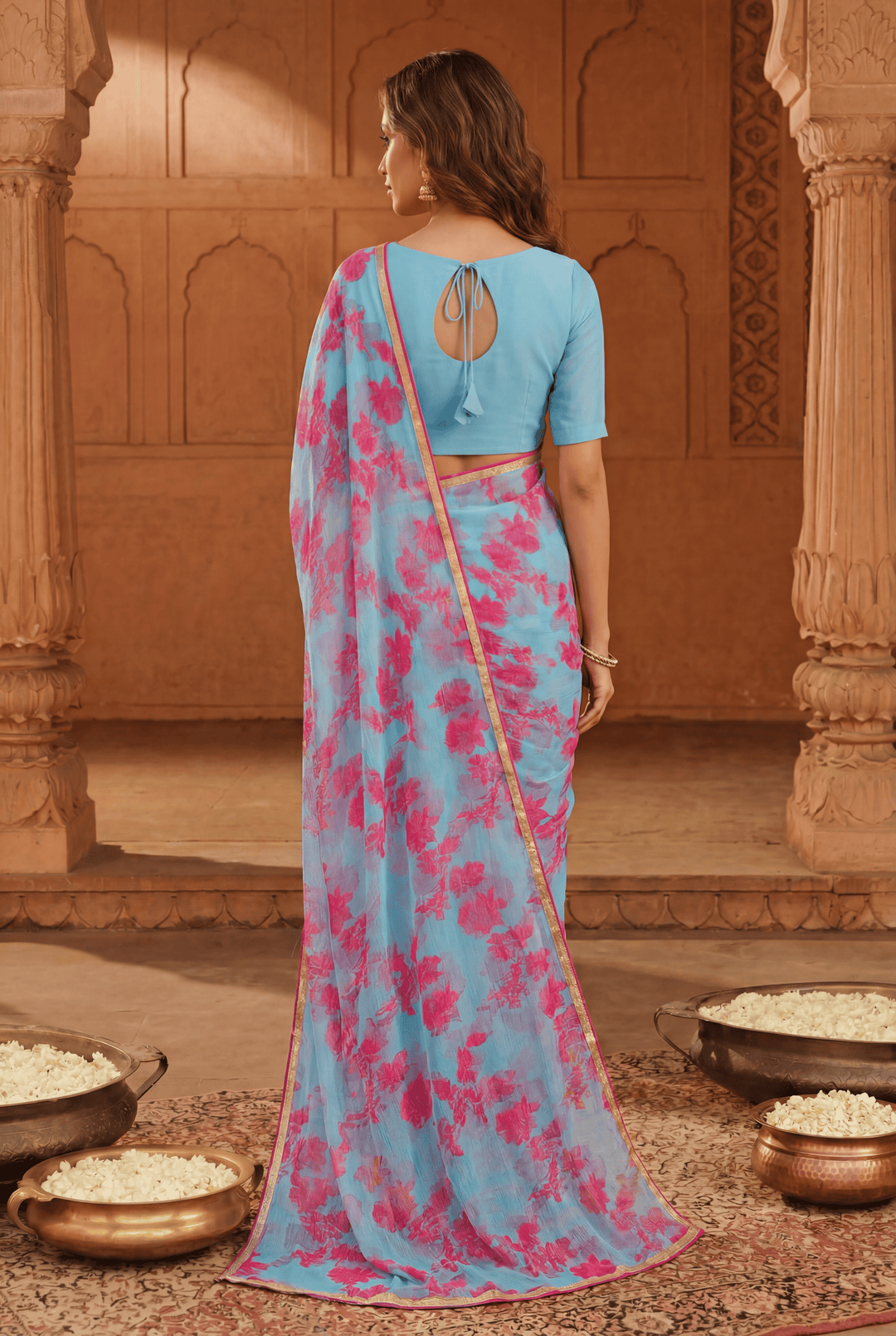 Printed Chiffon Saree with Zari work