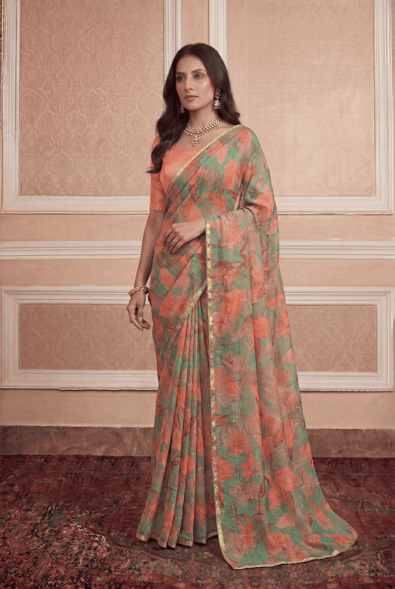 Printed Chiffon Saree with Zari work