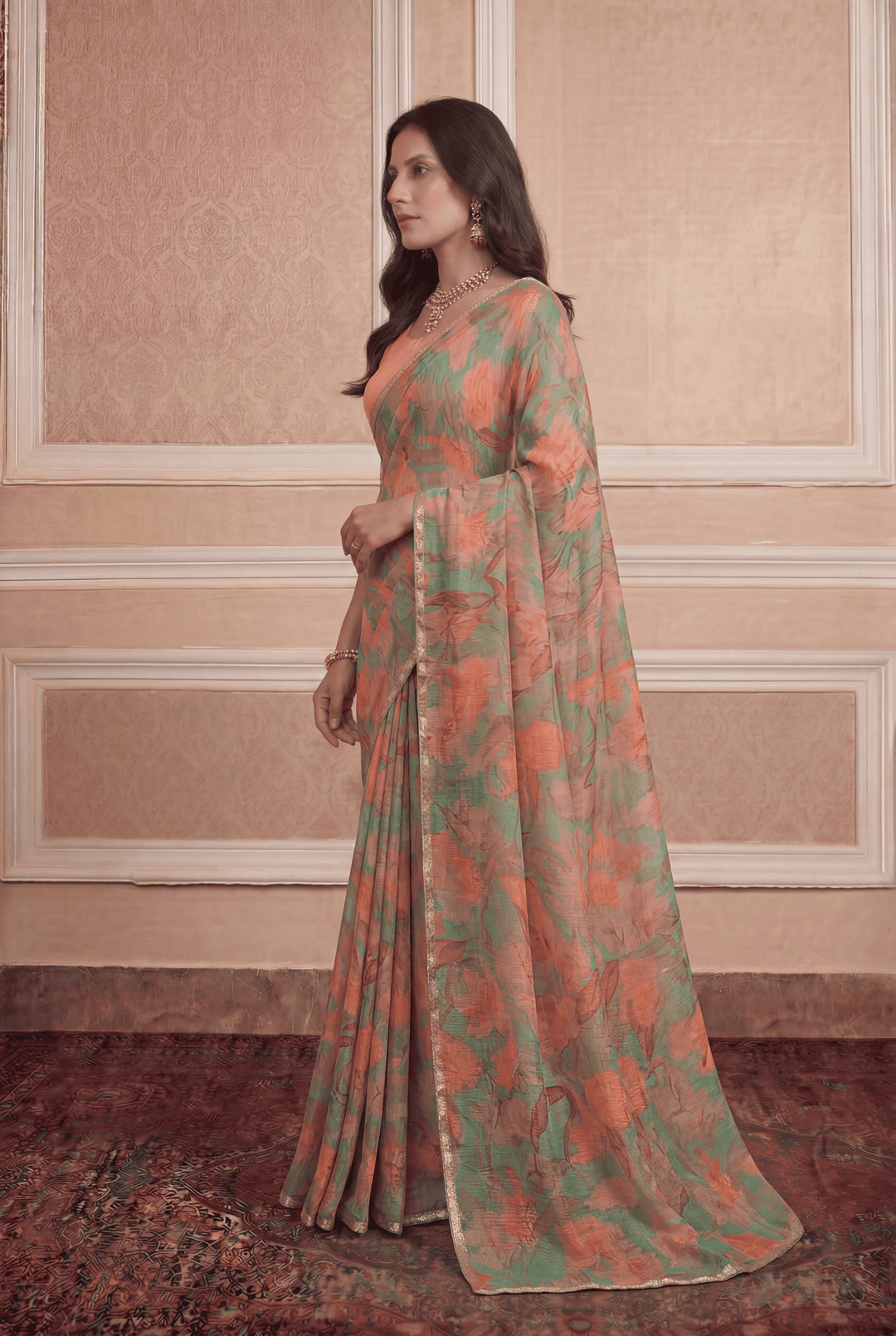 Printed Chiffon Saree with Zari work