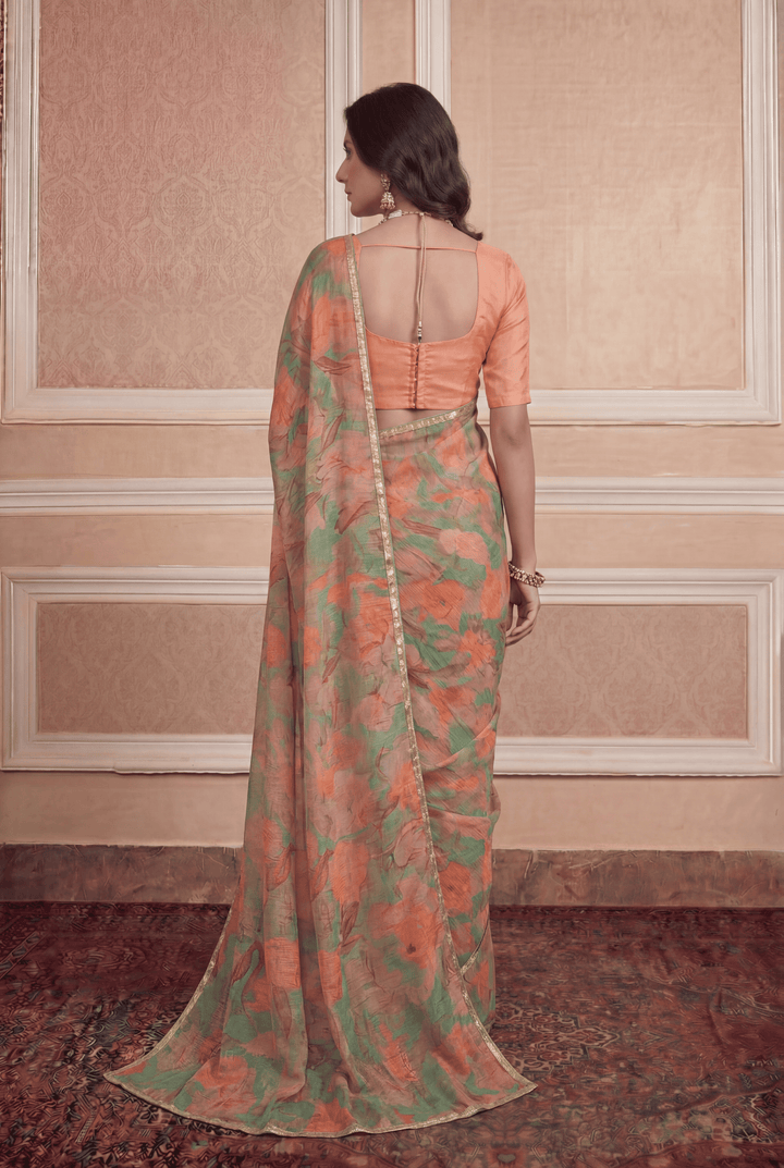 Printed Chiffon Saree with Zari work