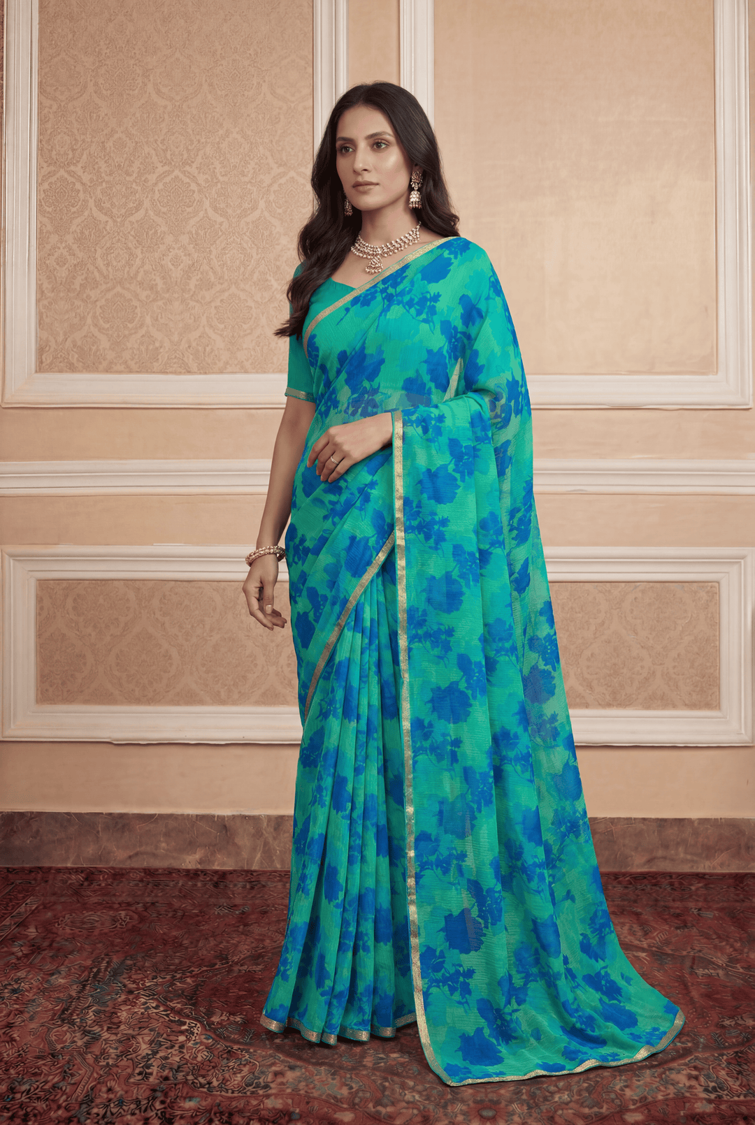 Printed Chiffon Saree with Zari work