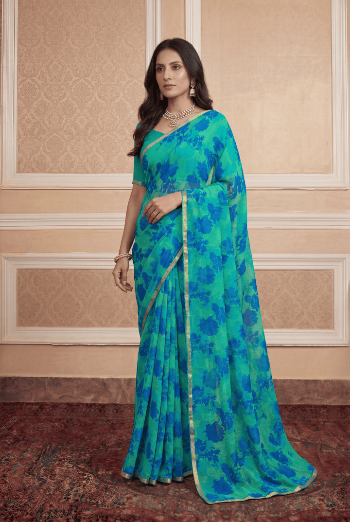 Printed Chiffon Saree with Zari work