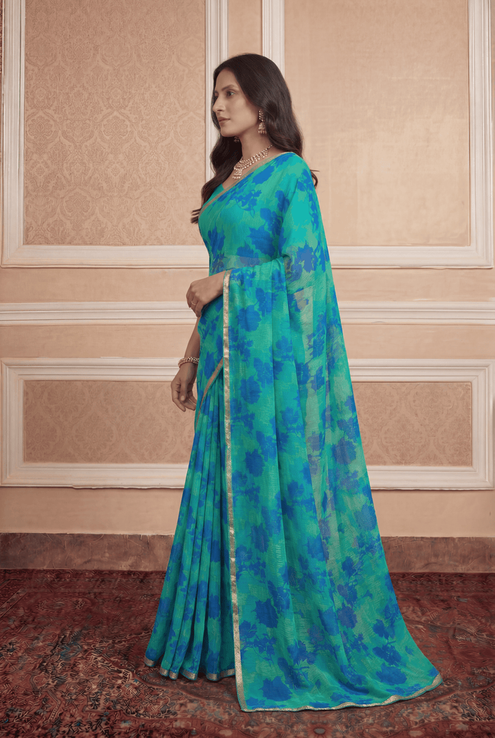 Printed Chiffon Saree with Zari work