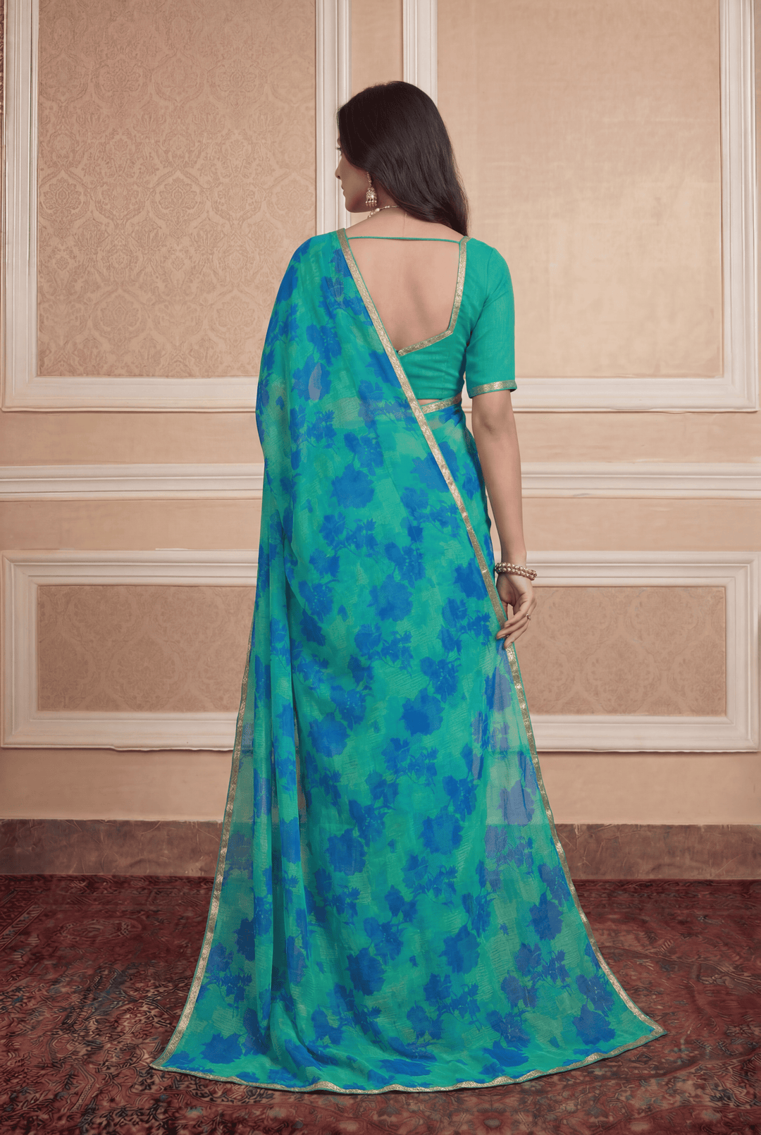 Printed Chiffon Saree with Zari work