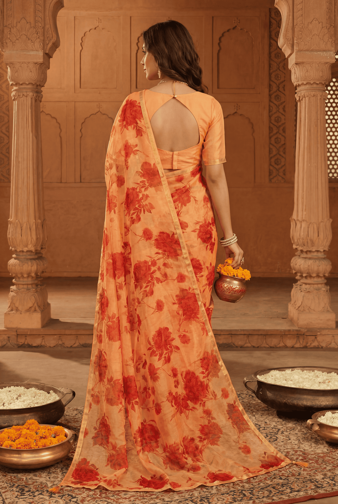 Printed Chiffon Saree with Zari work.