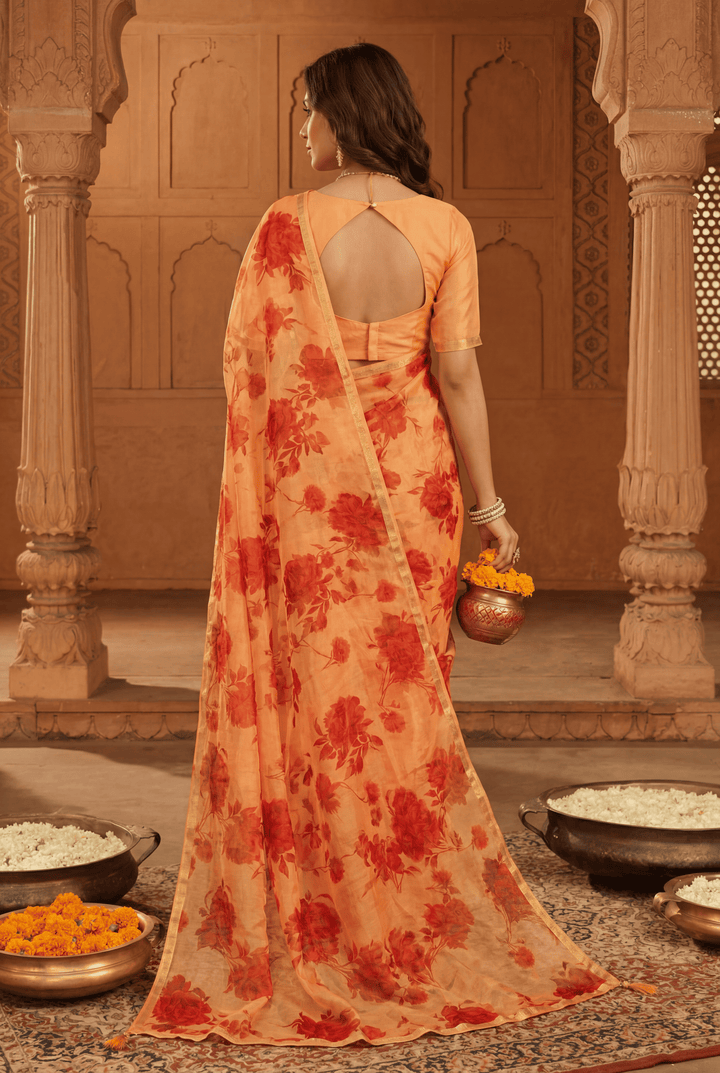 Printed Chiffon Saree with Zari work.