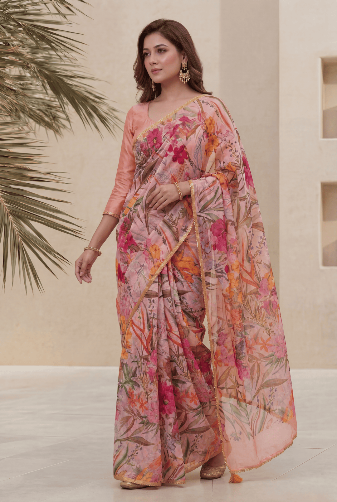 Printed Chiffon Saree with Zari work