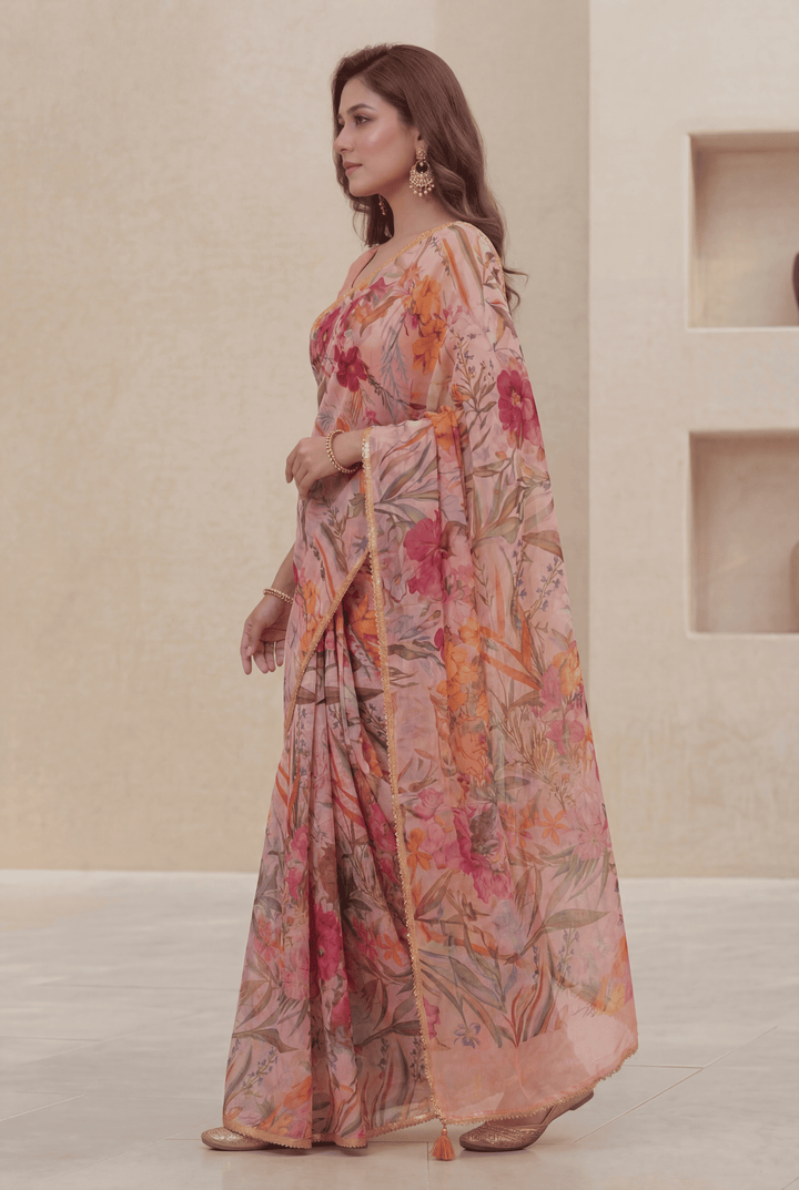 Printed Chiffon Saree with Zari work