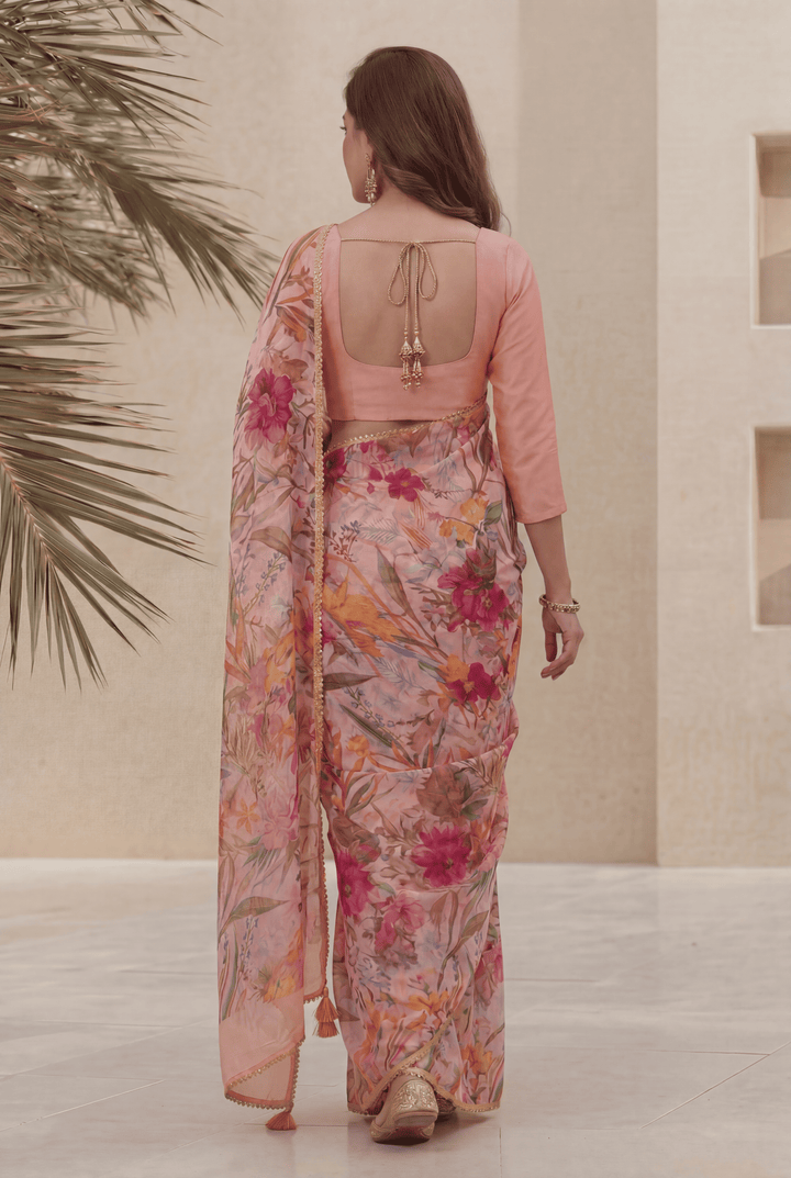 Printed Chiffon Saree with Zari work