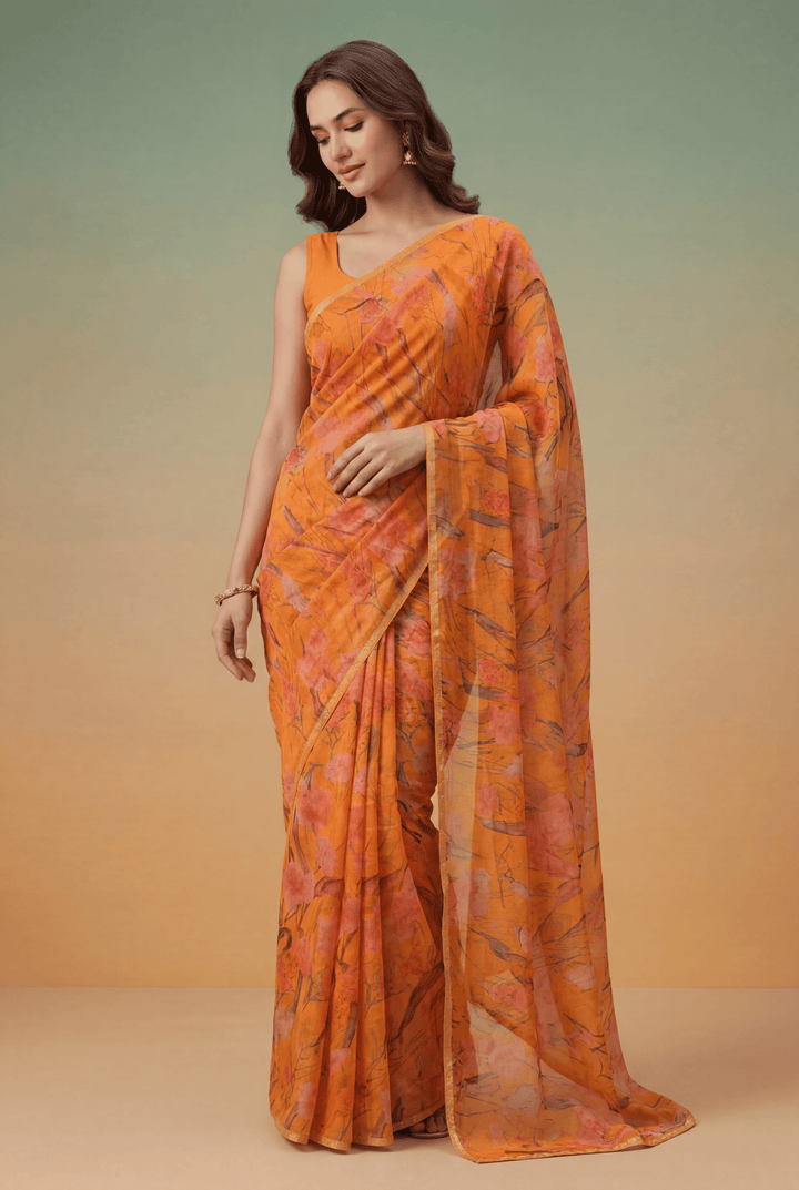 Printed Chiffon Saree with Zari work
