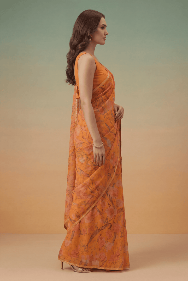 Printed Chiffon Saree with Zari work