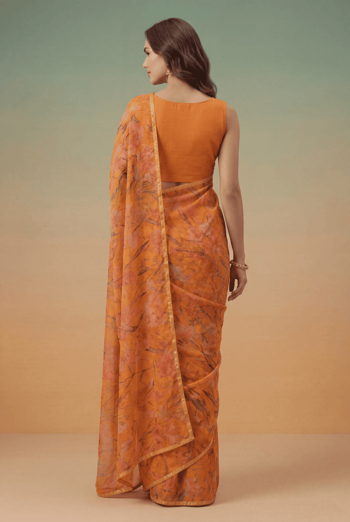 Printed Chiffon Saree with Zari work
