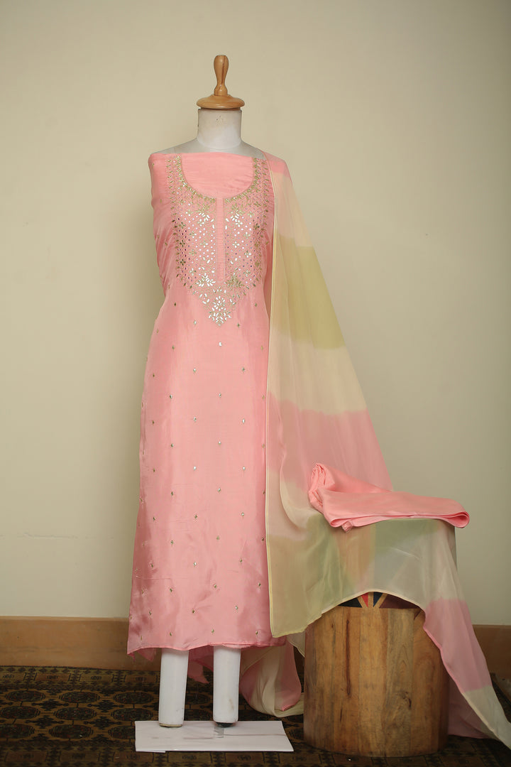 Organza silk Unstitched Suit with Dori, Gota, Gota Patti, Mirror, Zari work.