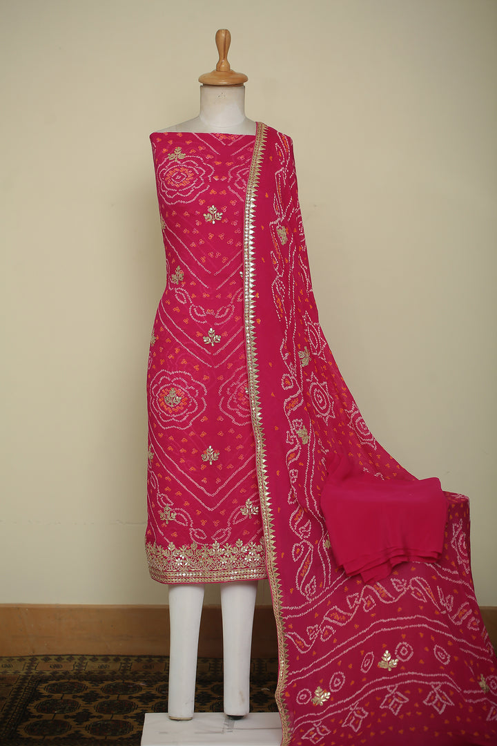 Bandhe Chinon Unstitched Suit with Dori, Gota Patti, Zardozi, Zari work.