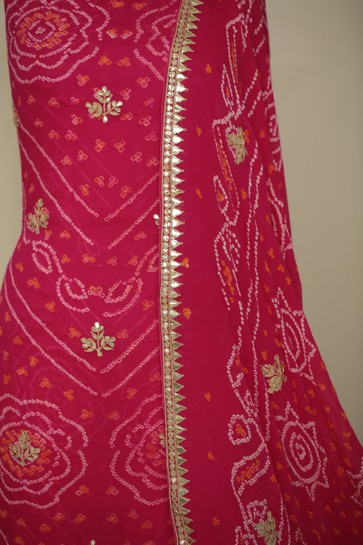 Bandhe Chinon Unstitched Suit with Dori, Gota Patti, Zardozi, Zari work.